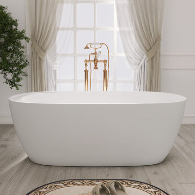 63" Freestanding Bathtub Solid Surface Soaking Tub
