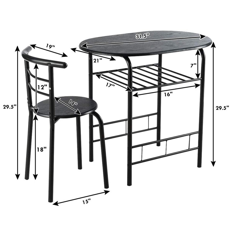 Volmer 3 - Piece Bistro Dining Set, Black