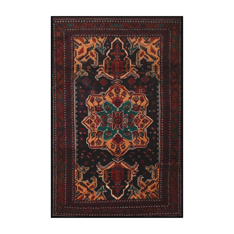Tapis traditionnel basque rouge / noir / vert, Rectangle 7 pi x 10 pi
