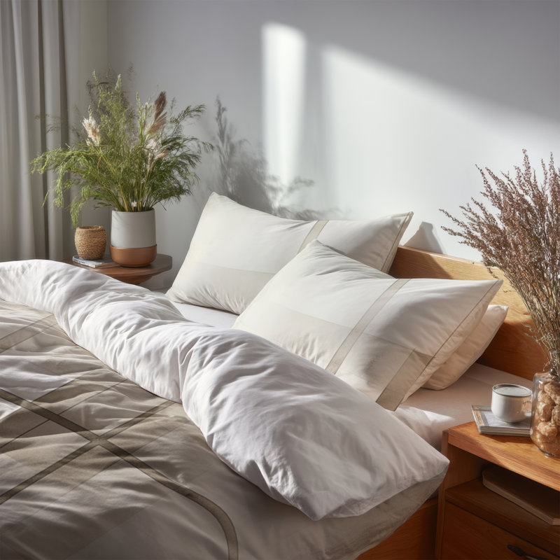 Neutral Grid Balance 3 Pcs Bedding Set - Beige Geometric Duvet Cover With Shams, King Duvet Cover + 2 Standard Shams