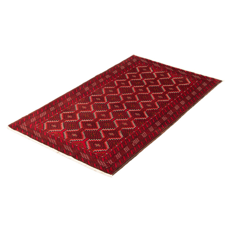 Tapis rouge en laine noué à la main de conception unique 3 pi 6 po x 6 pi 3 po Badgley