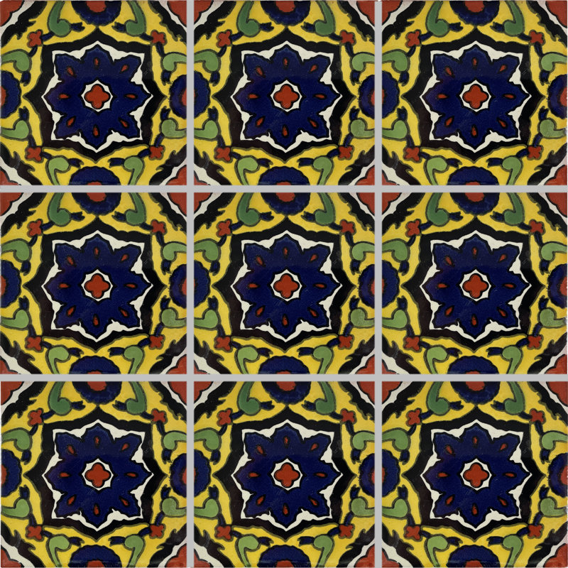 4.2" x 4.2" 9pcs TalaMex Cuneo Talavera Mexican Tile