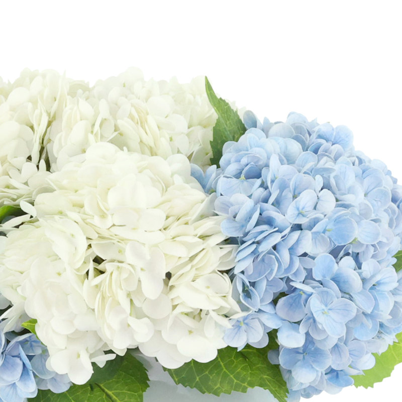 Centre de table floral avec véritable hortensias, Bleu ; blanc