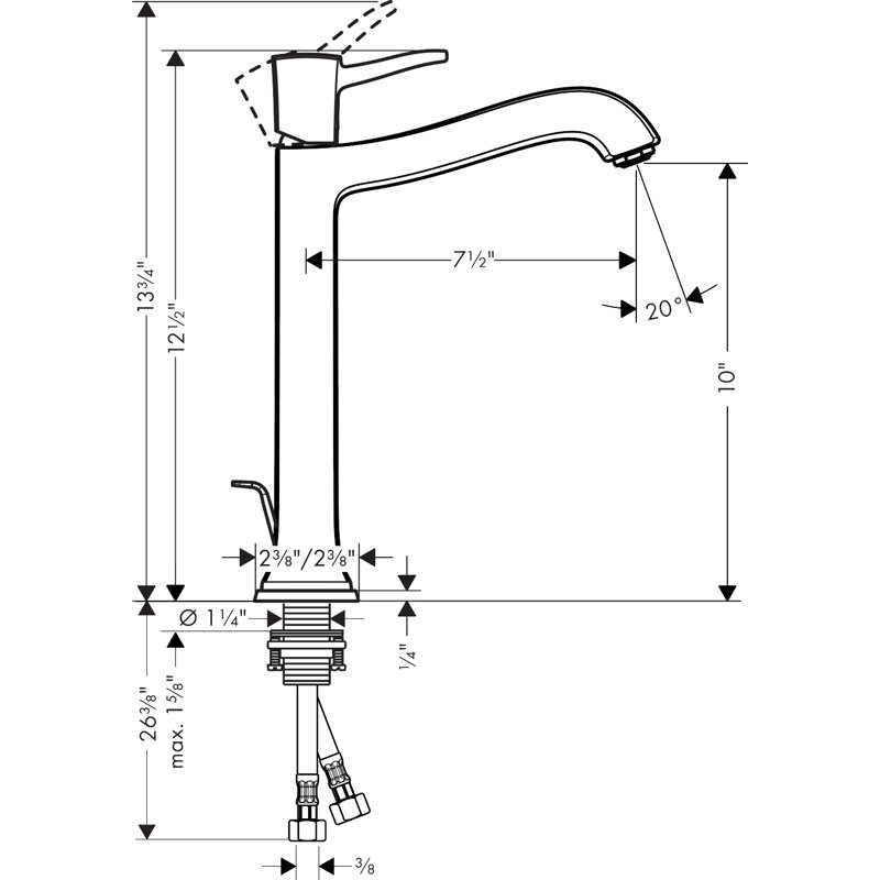 Robinet Hansgrohe Metropol Classic à un trou avec assemblage de drain, 1,2 gallon par minute, Chrome