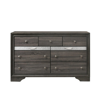 Carman 9-Drawer Rectangular Double Dresser in Gray