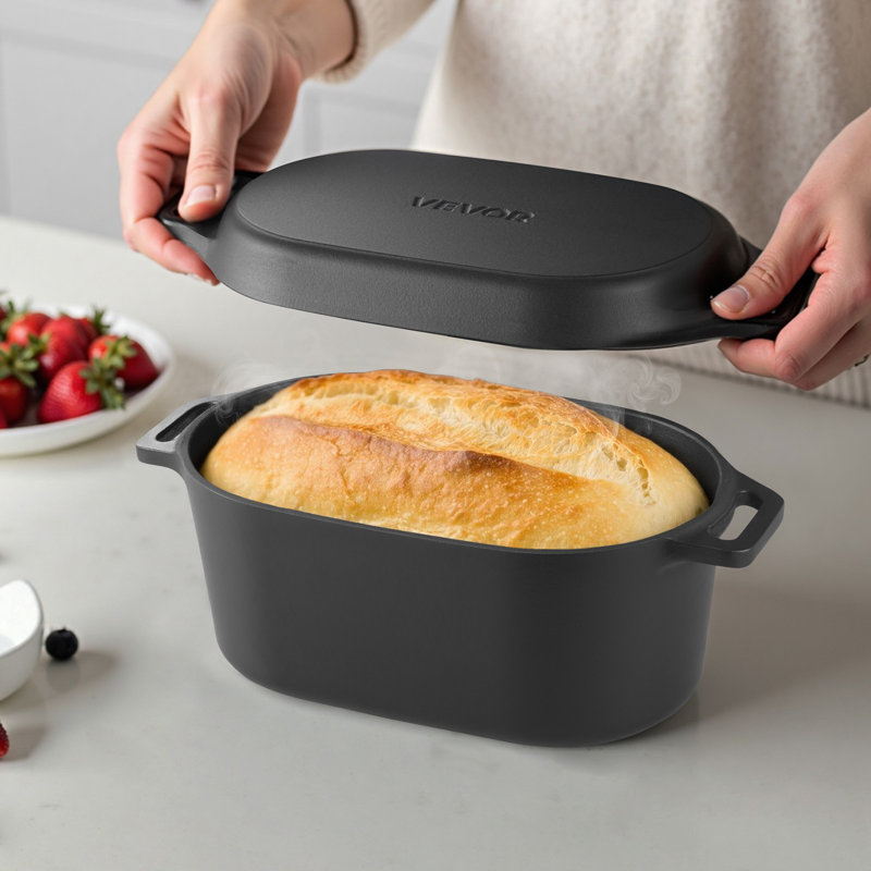 Batterie de cuisine robuste en fonte émaillée avec poignées de couvercle, 3,5 pintes, noir