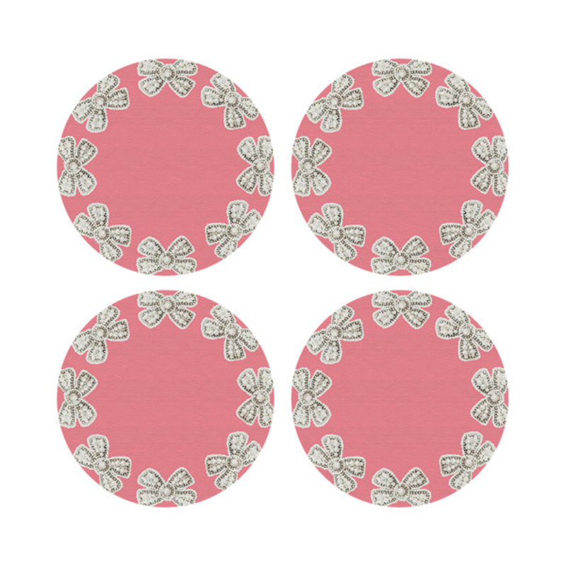 Bow Vegan Leather Round Pebble Placemat, Pink