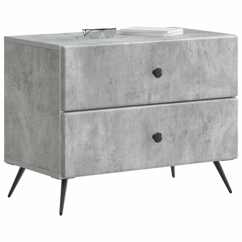 62cm W Manufactured Wood Bedside Table, Concrete Grey
