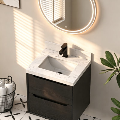 24" White Engineered Stone Vanity Top With Rectangular Ceramic Sink And 4" Backsplash
