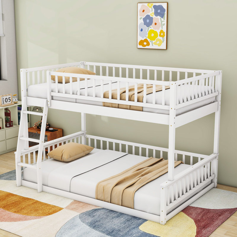 Lit superposé en bois polyvalent avec design et échelle détachables, Blanc, Double TG sur grand