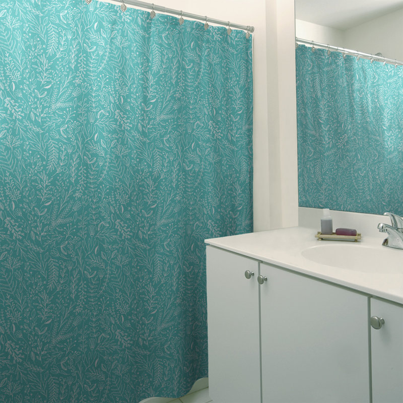 Rideau de douche simple à motif floral ditsy classique, Bleu sarcelle