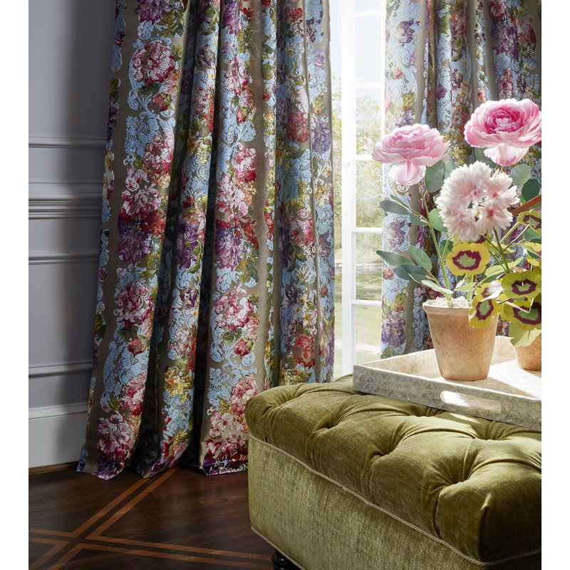 Tissu Jardin Colbert, Satin bleu