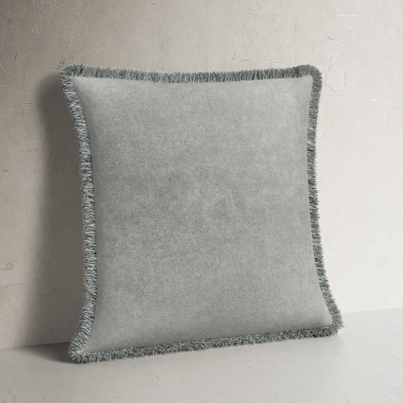 Steph Fringed Cotton Throw Pillow, 20" x 20", Gray, Down
