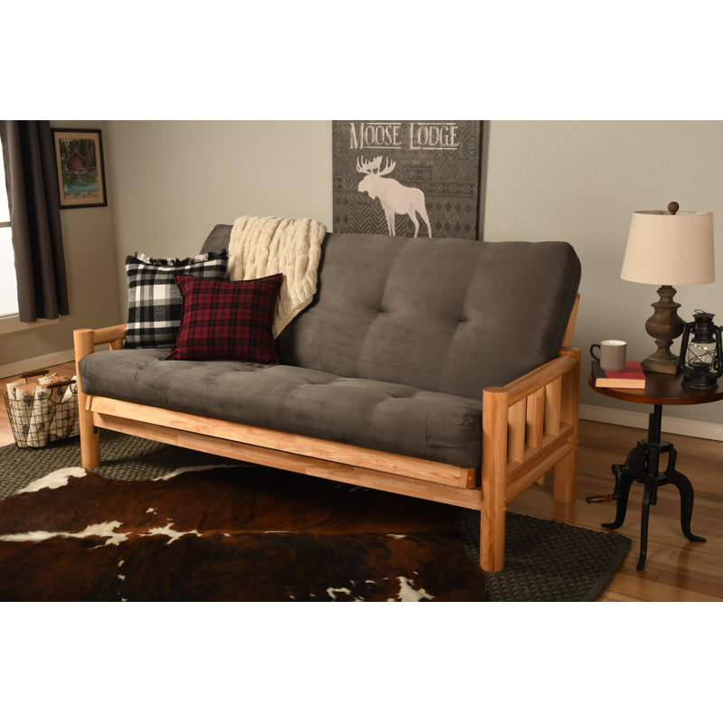 Futon double en coton avec matelas Anders, Microsuède gris suède, Naturel