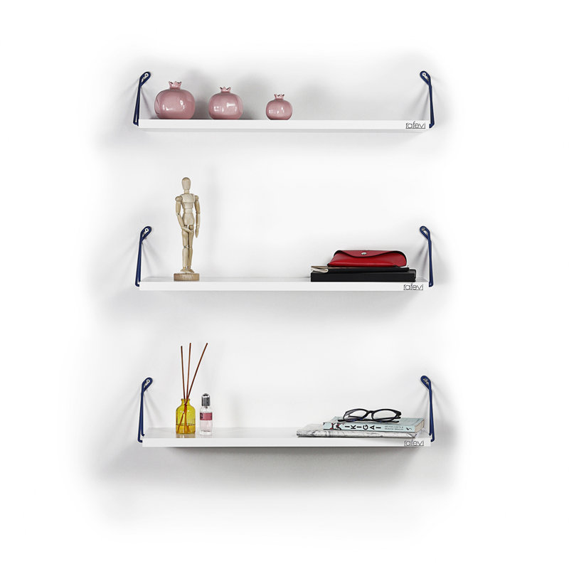 Altai Floating Wall Decor Wall Mounted Rustic Decorative Hanging Metal Bracket Triple Shelfs for Books, /, White/Blue