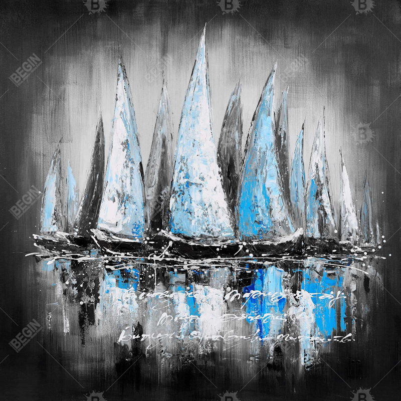 Blue sailboats - 18"x18" Throw pillow cover - Poly twill - Print on demand