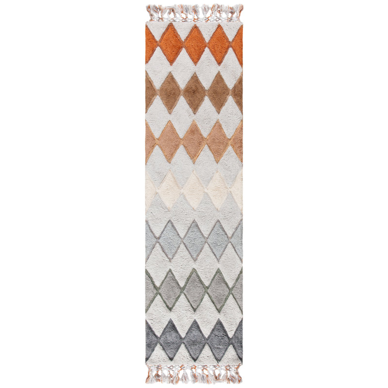Gile Hand Tufted Wool/Jute/Cotton Geometric Rug in Gray/Charcoal, Runner 2'3" x 8'