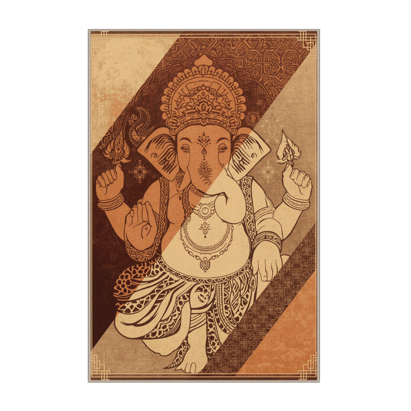 Tapis oriental brun / beige lavable à la machine Newberry Ganesha, 7 x 9