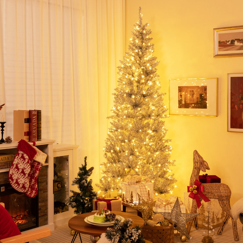 Jabril Lighted Artificial Christmas Tree, 7'