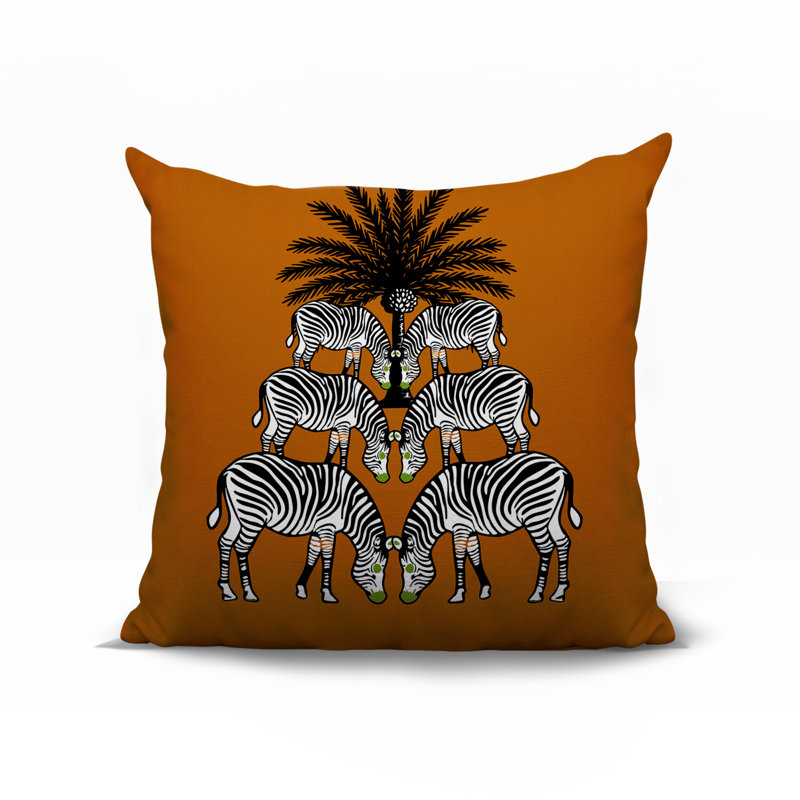 Oreiller carré réversible intérieur / extérieur Camo Zebra, H 19 po x l 19 po x P 5,25 po, Orange