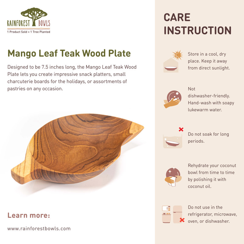 Ensemble de 2 assiettes en bois de teck Mango Leaf