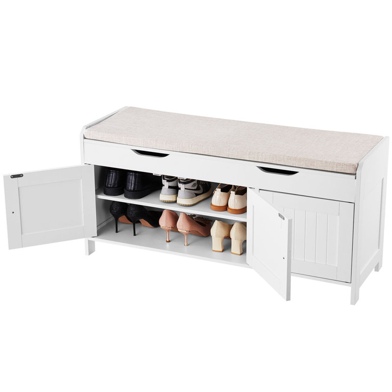Shoe Bench with Cushion and Adjustable Shelf 41.3x13.8x19.8 Inch 3 Compartments
