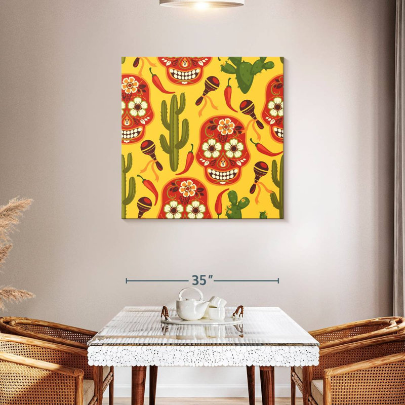 Lelend calavera et motif de cactus, H 36 po x l 36 po