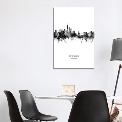 New York Skyline Portrait Black And White by Michael Tompsett - Wrapped Canvas Print