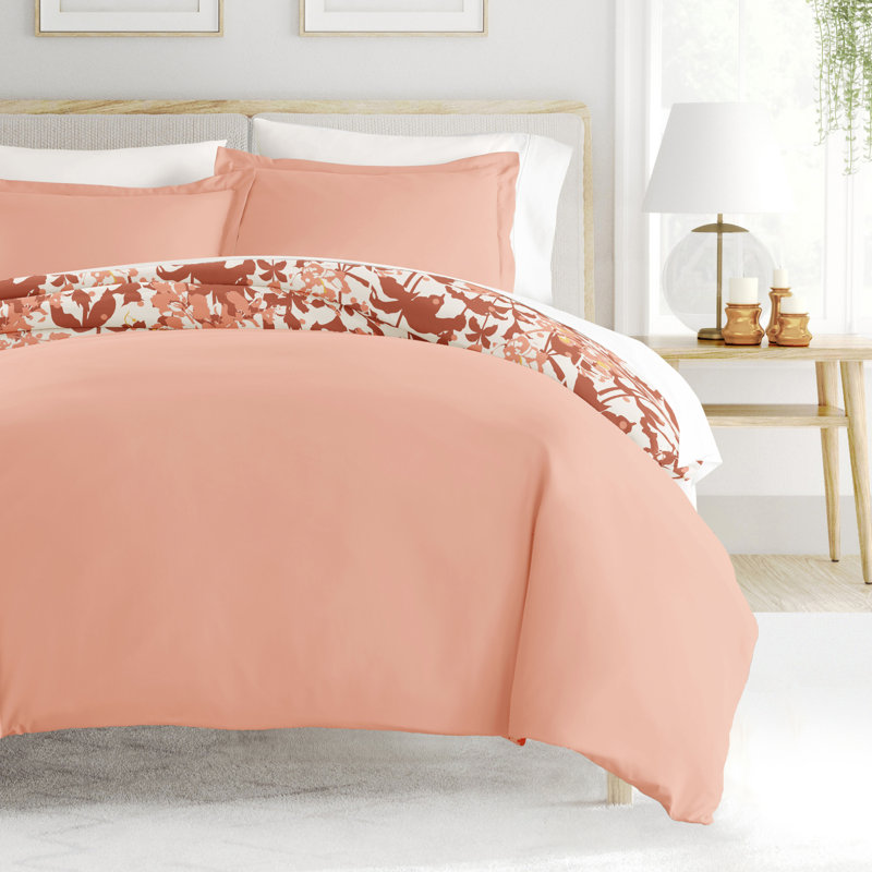 Clay and White Floral Microfiber Full/Queen Duvet Cover Set