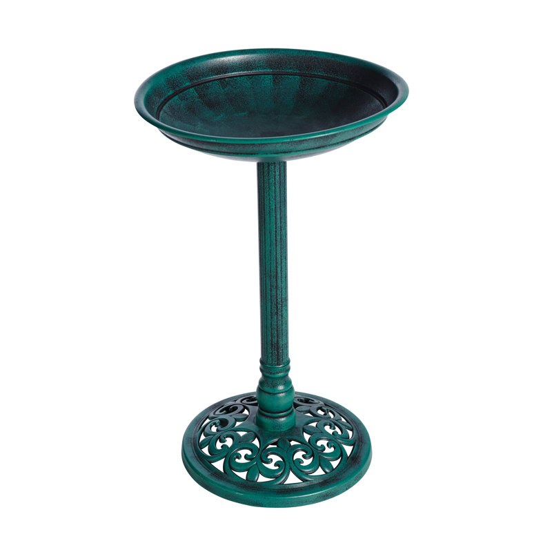 Verdigris and Black Plastic Bird Bath with Stand