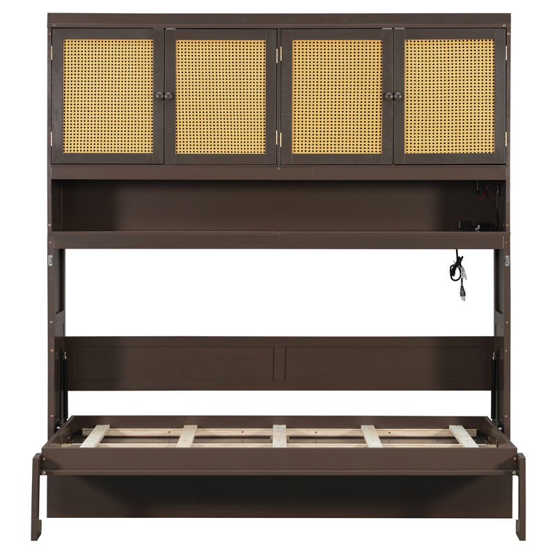 Lit escamotable simple avec armoire supérieure, lit pliable peu encombrant avec lumière et USB, espresso, Espresso