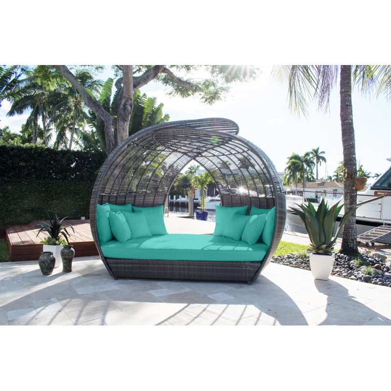 Banyan 73'' Wide Premium All-Weather Wicker Patio Daybed with Cushions, Canvas Aruba Sunbrella® Canvas