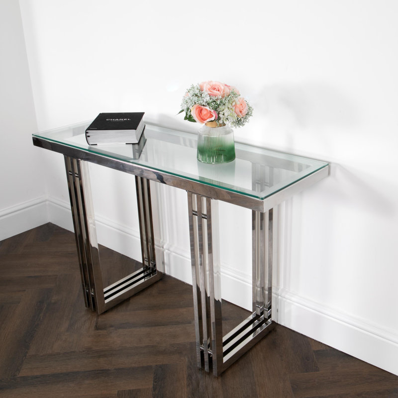 Abbiney 400cm Glass Top Console Table, Silver
