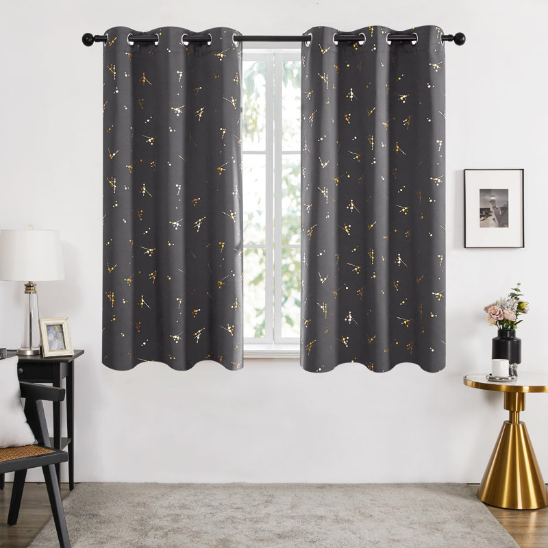 Ensemble de 4 rideaux occultants avec œillets métallisés Foil Print, Gris, L 42 po x L 54 po