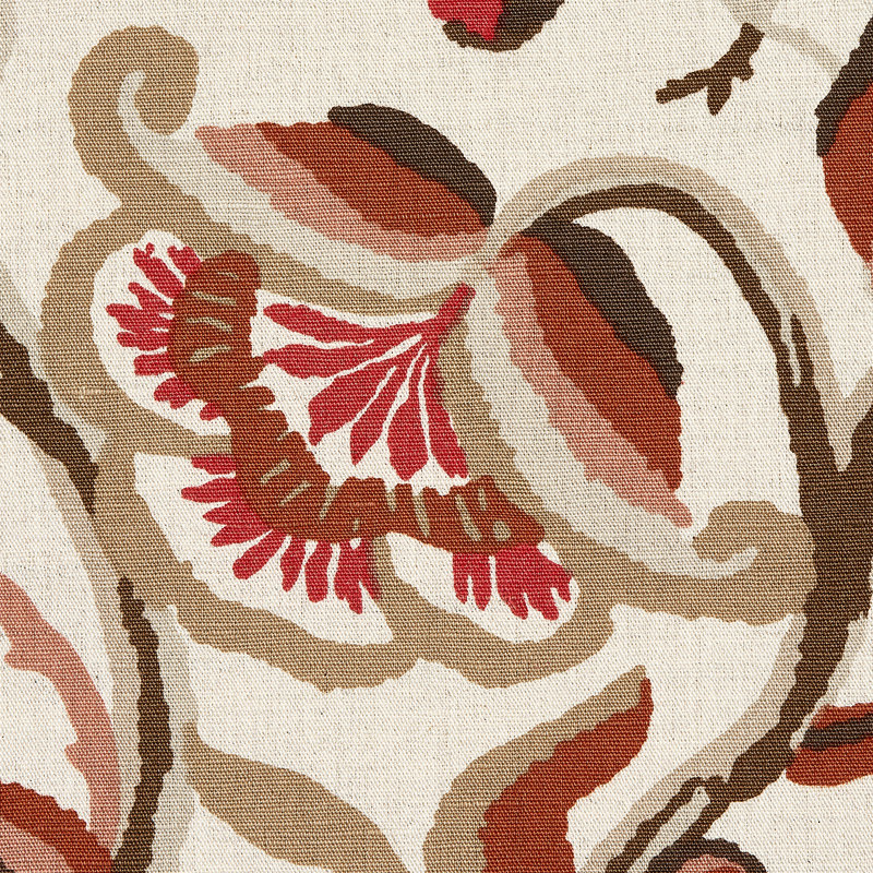 Alexandra Vine Linen Fabric, Natural/Spice