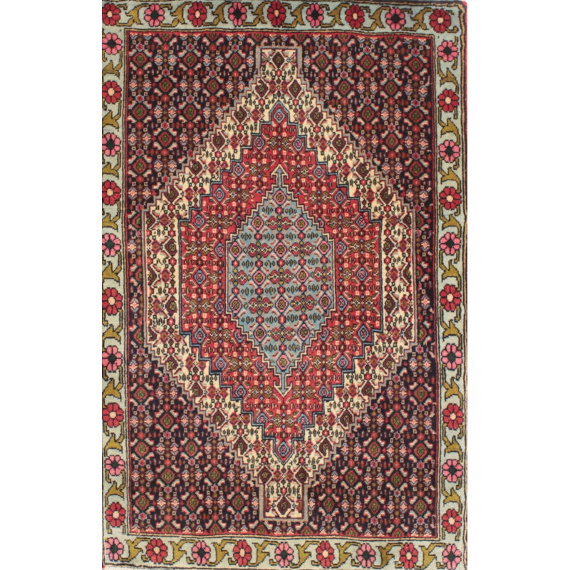 Tapis traditionnelle pêche/brun/noir Lahziri, Rectangle 5 pi x 7 pi