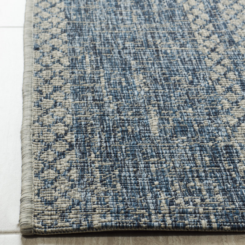 Atwells Light Grey/Blue Indoor/Outdoor Rug, Rectangle 79 x 152 cm