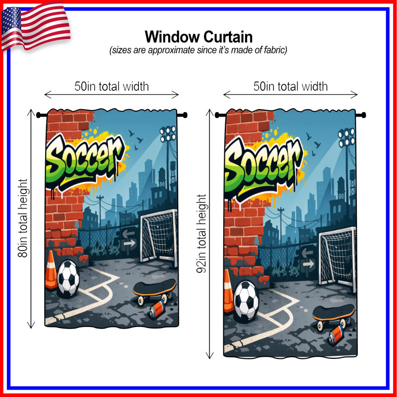 Rideaux de fenêtre Urban Soccer, 50" x 80" - 1 Panel, Transparent