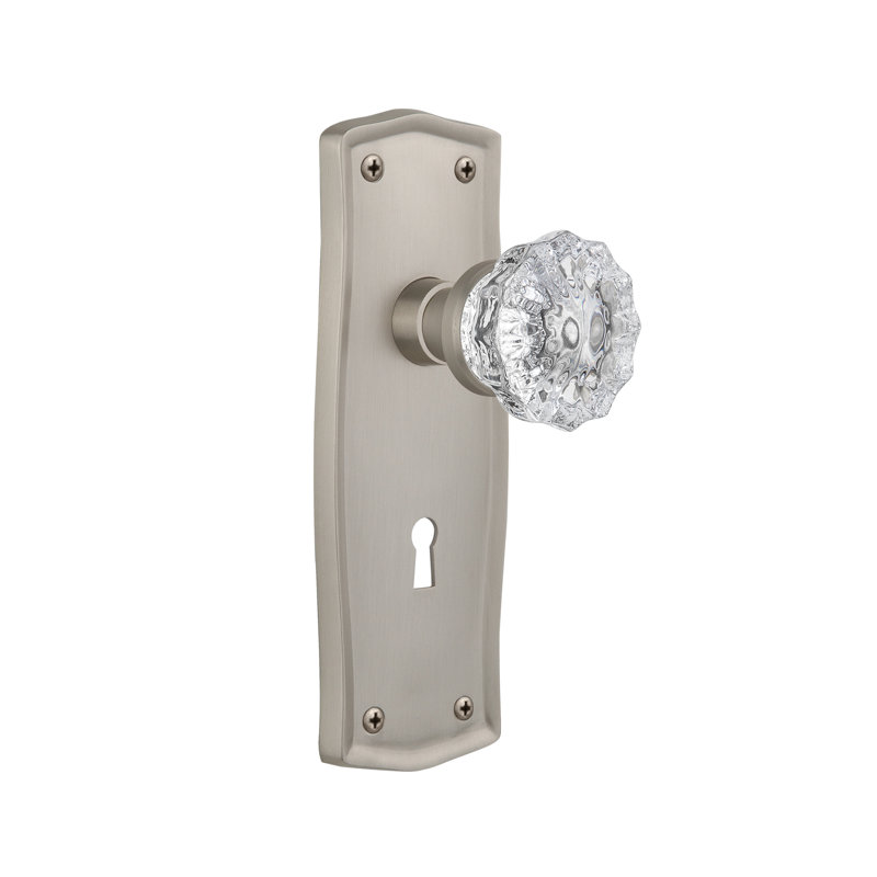 Prairie Plate with Decorative Keyhole and Crystal Door Knob, Satin Nickel