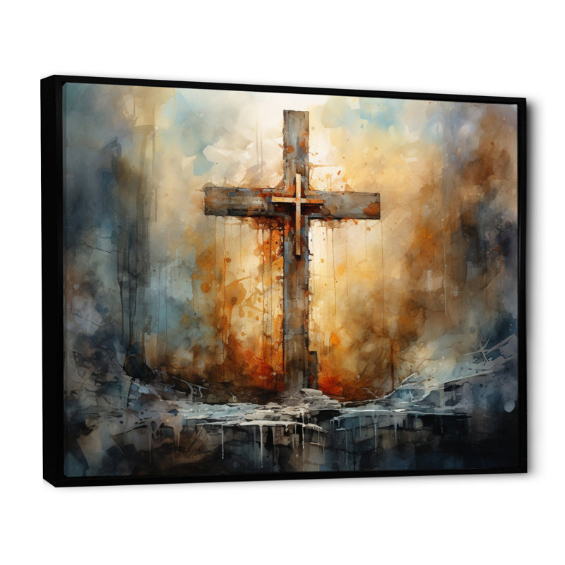 Croix, symbole puissant - art mural, H 24 po x l 32 po x P 1 po, Cadre flottant noir