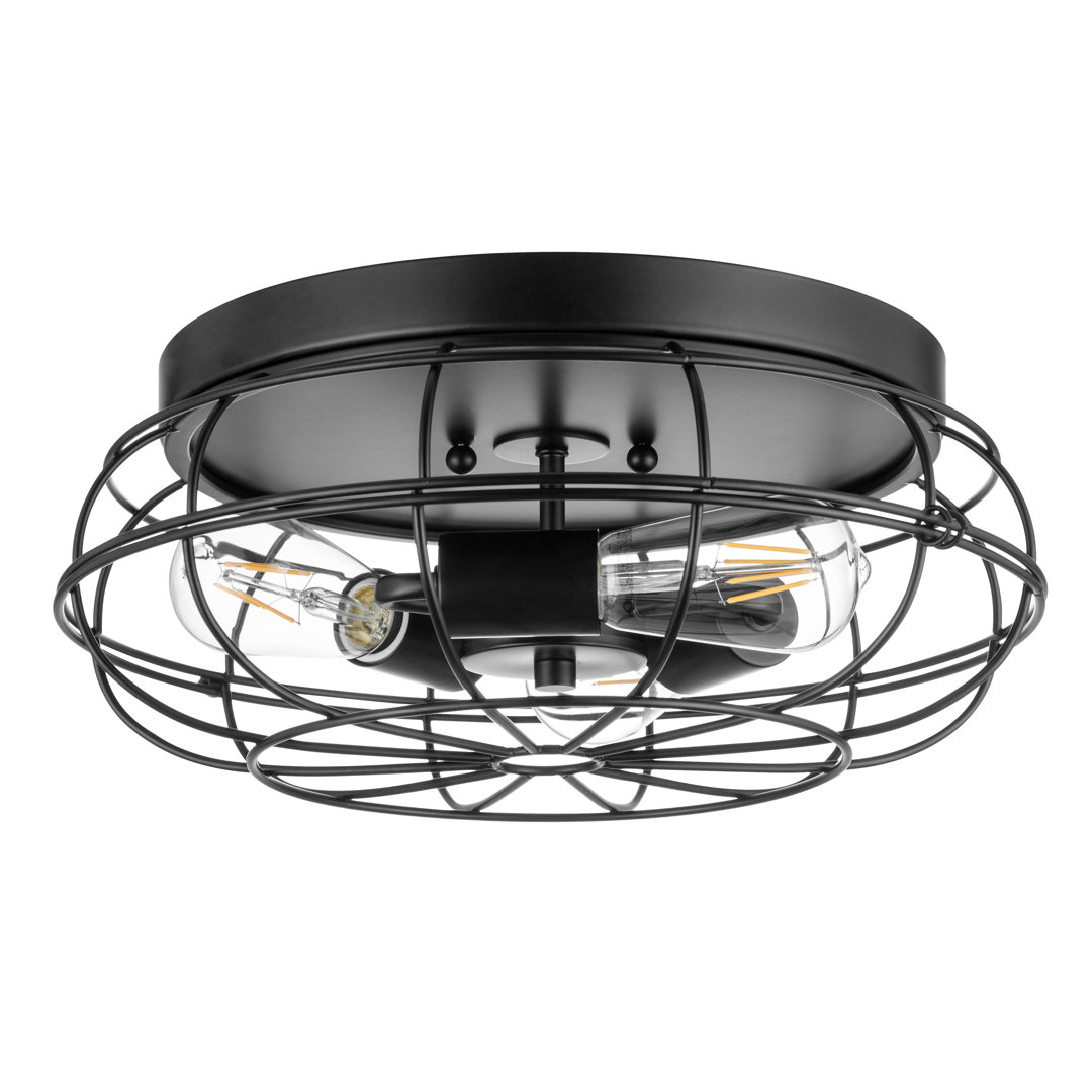 Lincoln Woods Industrial Indoor Flushmount Light with Cage Prominence Home