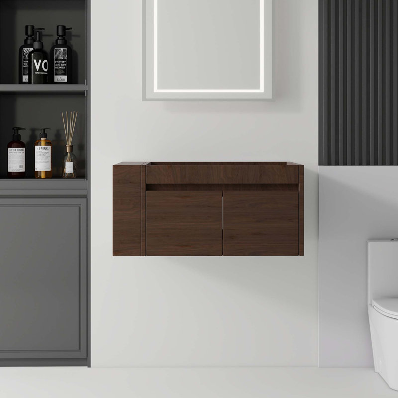 Meuble-lavabo flottant avec tiroirs à fermeture en douceur et rangement spacieux, Brun
