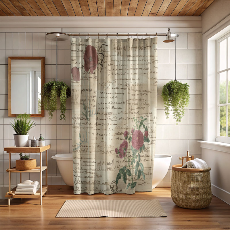 Rideau de douche standard 1 pièce Botanical Letters, H 74 po x l 71 po
