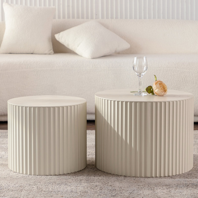 Table basse moderne beige - Extrémité latérale cylindrique pour balcon Wave Stripe