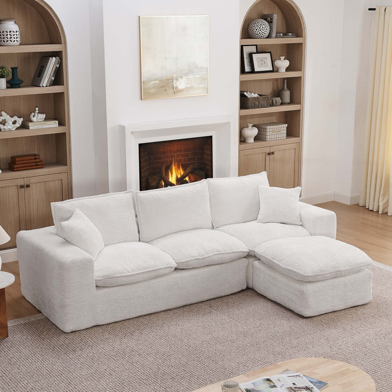 Canapé modulaire en forme de L de Boneless de 107 po avec repose-pieds mobile, confort en forme de nuage, conception modulaire et installation sans effort pour les salons.
