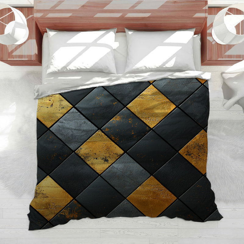 Metallic Squares Bedding Abstract Comforter Steampunk, Twin XL Comforter