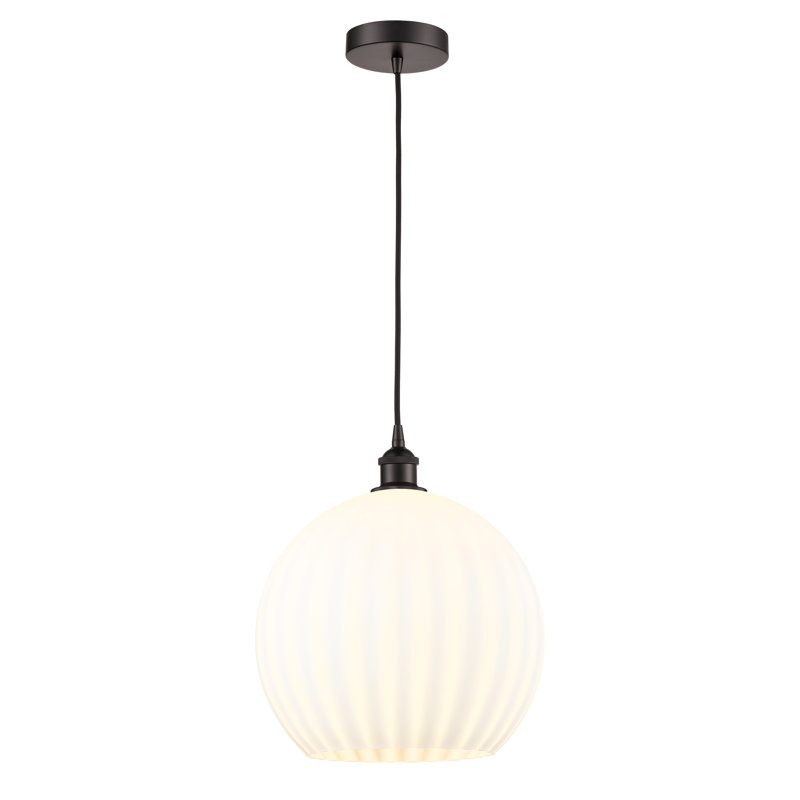 Mini-luminaire suspendu vénitien blanc 1 lumière Edison - 616-G1217, H 16,63 po x l 13,75 po x P 13,75 po, Bronze huilé