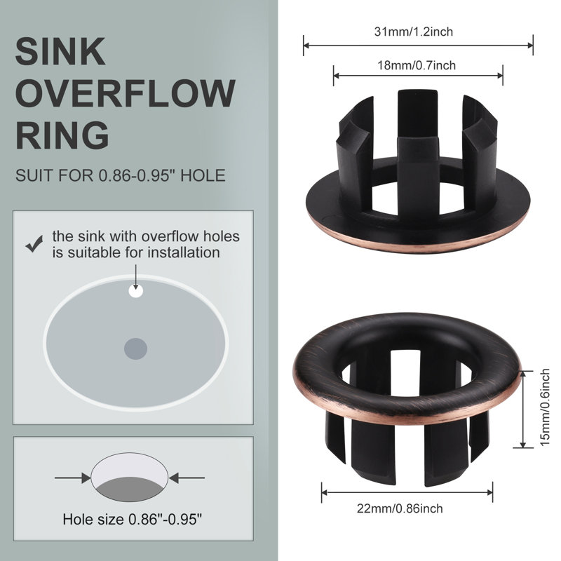 6Pcs Overflow Ring, Bathroom Sink Hole Trim Cover In Polished Chrome, Oil Rubbed Bronze