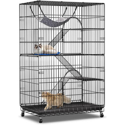 4-Tier Cat Cage Cat Crate Kennel Enclosure Playpen  Metal Pet Cat Kitten Ferret Animal House Cage Indoor Outdoor With 2 Doors & 1 Hammock