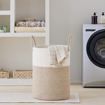 Grand panier à linge en corde tissée - Panier de rangement autoportant pour couvertures, jouets et vêtements sales - Conception en corde de coton durable pour le salon, la salle de bain et la chambre à coucher